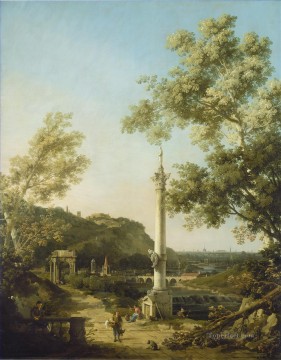  Canaletto Obras - Paisaje del río Capriccio con una columna Canaletto